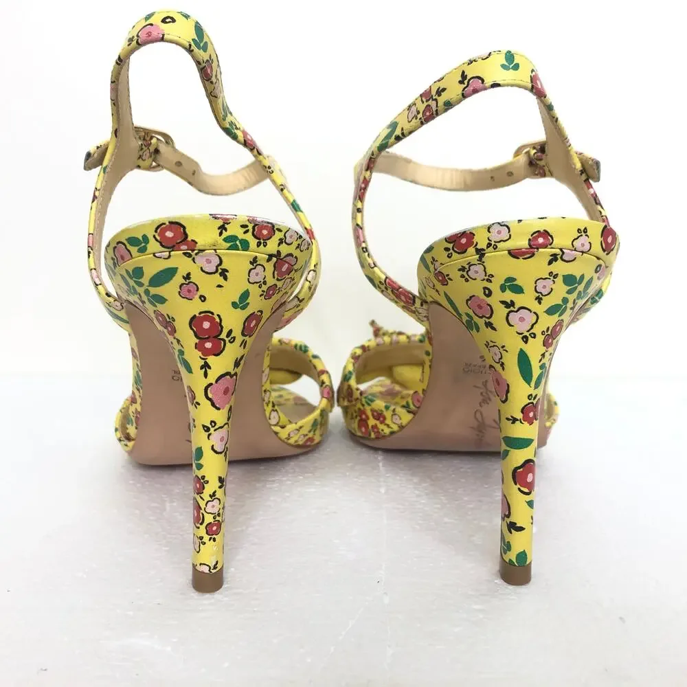 Isa Tapia Evie Sandal Yellow Floral Ruffle Strap Heeled